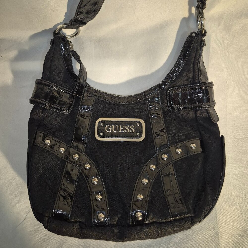 GUESS VINTAGE studded shoulder bag, Black and silver, 13X20 - Picture 2 of 15